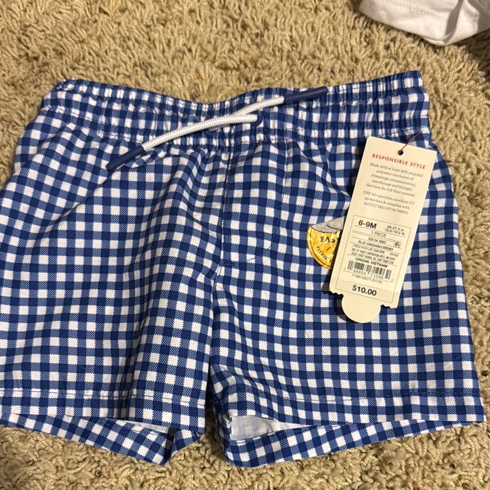 Blue and White Checkered Baby Shorts/swimtrunks